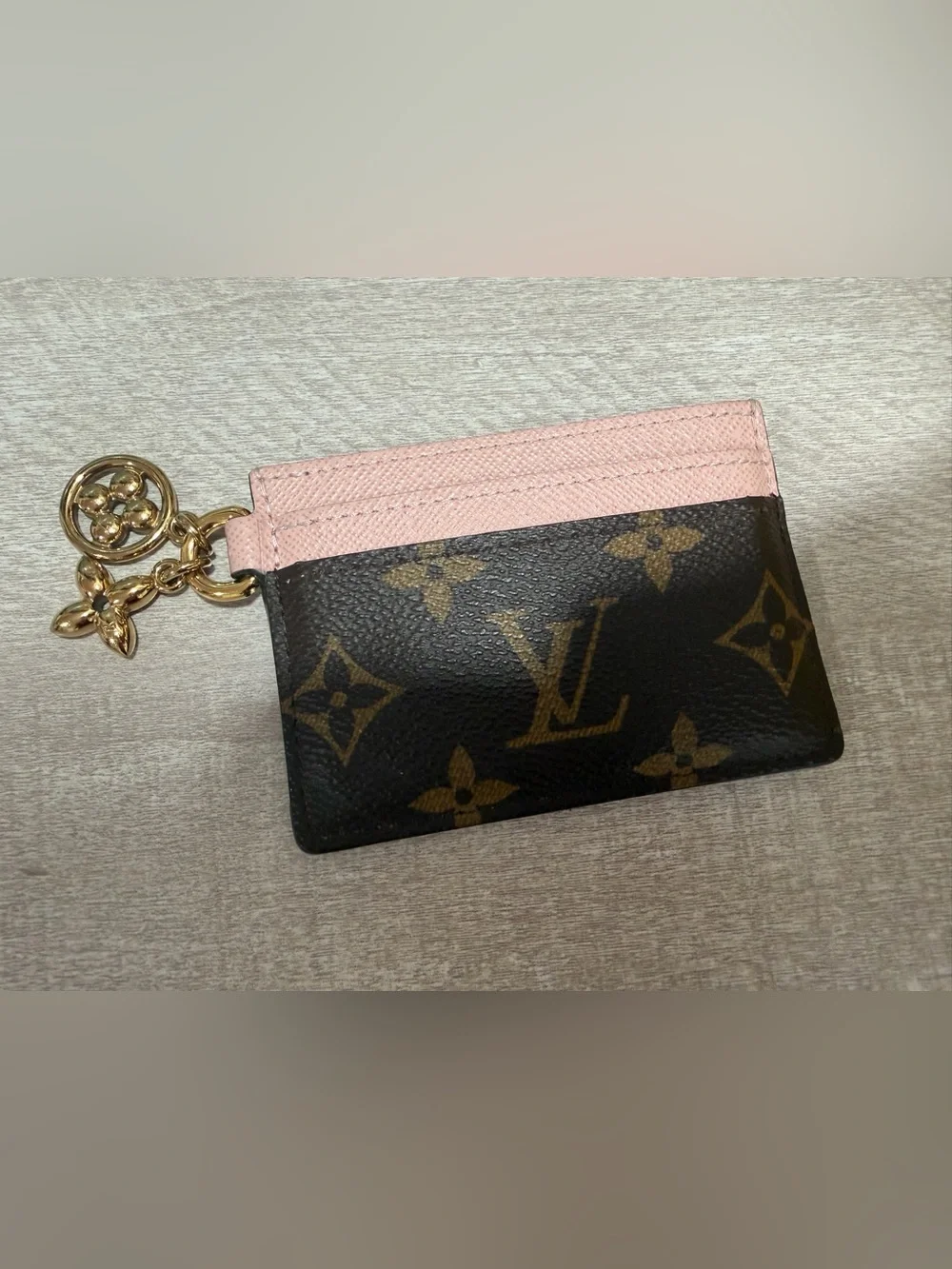 Louis Vuitton Brown Monogram Card Case with Pink Interior and Gold Hardware